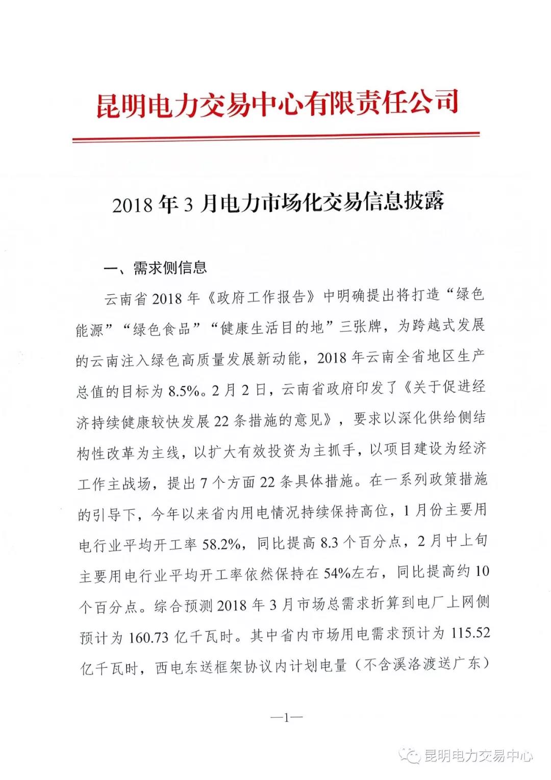 云南3月電力市場化交易信息披露：省內(nèi)市場可競價(jià)電量約65億千瓦時(shí)