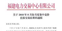 福建2018年8月份月度集中競價(jià)直接交易結(jié)果：成交電量1359億千瓦時