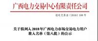 關(guān)于擬列入2018年廣西電力市場(chǎng)交易電力用戶(hù)準(zhǔn)入名單（第八批）的公示