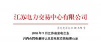 2018年9月江蘇省發(fā)電企業(yè)月內(nèi)合同電量轉(zhuǎn)讓及發(fā)電權交易結(jié)果公示
