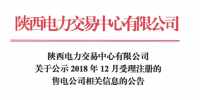 陜西電力交易中心發(fā)布了《關(guān)于公示2018年12月受理注冊的售電公司相關(guān)信息的公告》