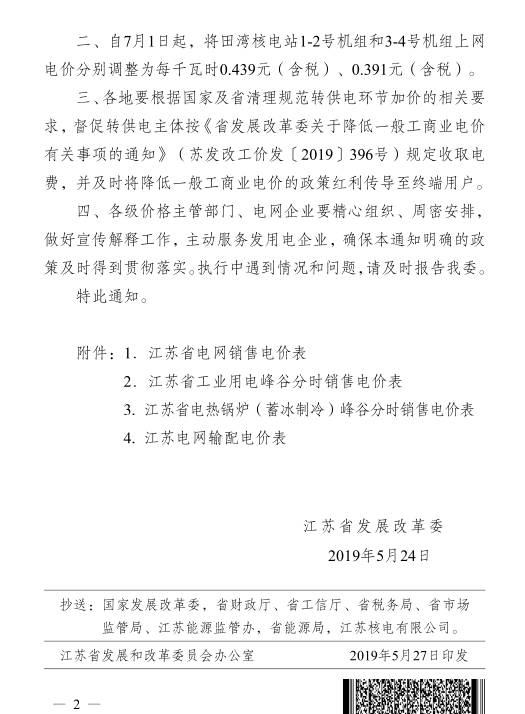 江蘇第二次降電價！一般工商業(yè)及其它用電類別電價降4.15分/度